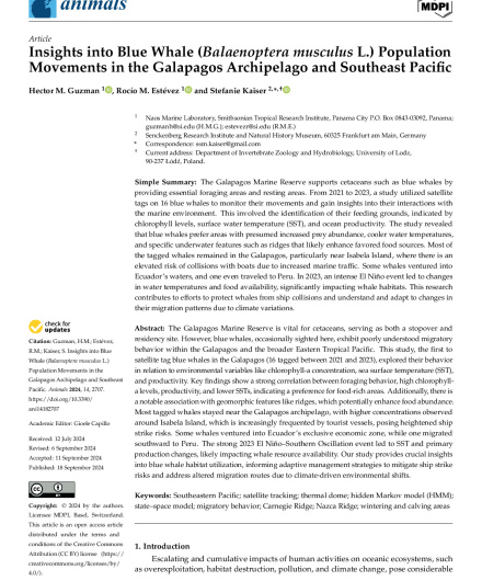 400. Insights into Blue Whale (Balaenoptera musculus L.) population movements in the Galapagos Archipelago and southeast pacific.pdf