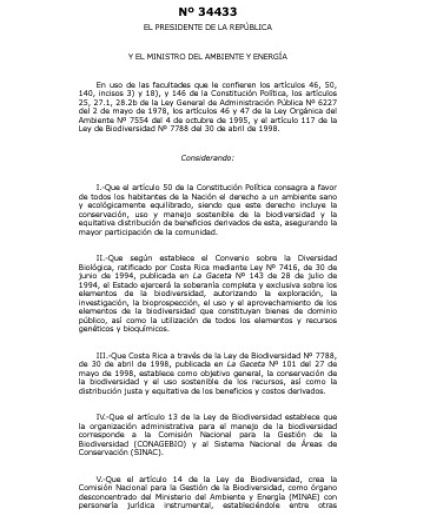 Reglamento a la Ley de biodiversidad.