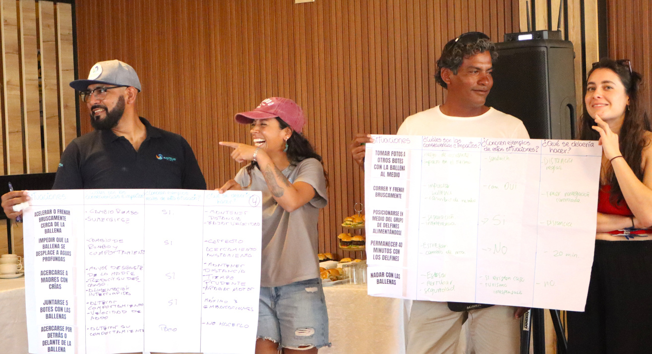 Personas exponiendo en taller “Turismo Azul Responsable: fortalecimiento de capacidades para proteger la vida marina”, 