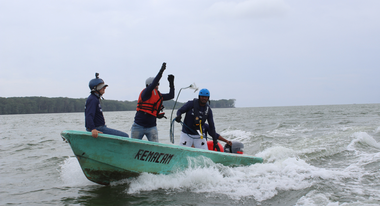 Entrenamiento de liberación de megafauna enredada en Las Peñas – Esmeraldas, Ecuador.  ©WildAid